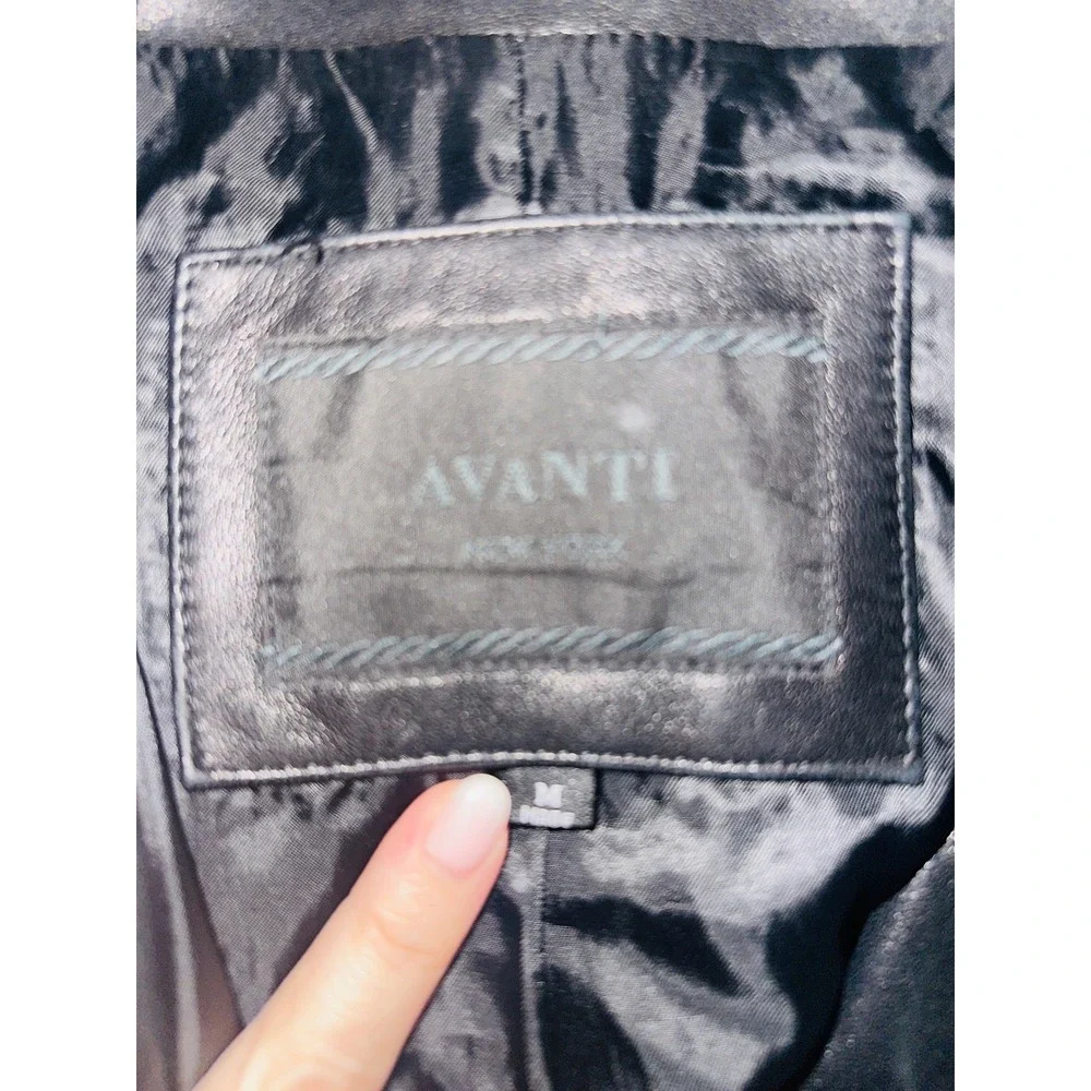 Avanti New York Black Leather Blazer Jacket Whipstitch 3 Button Womens M A6